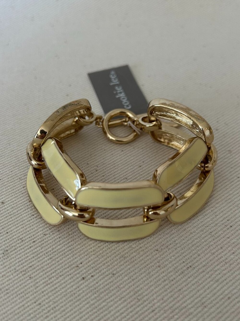 Cookie Lee Gold & Yellow Enamel Chunky Link Toggle Bracelet - NWT